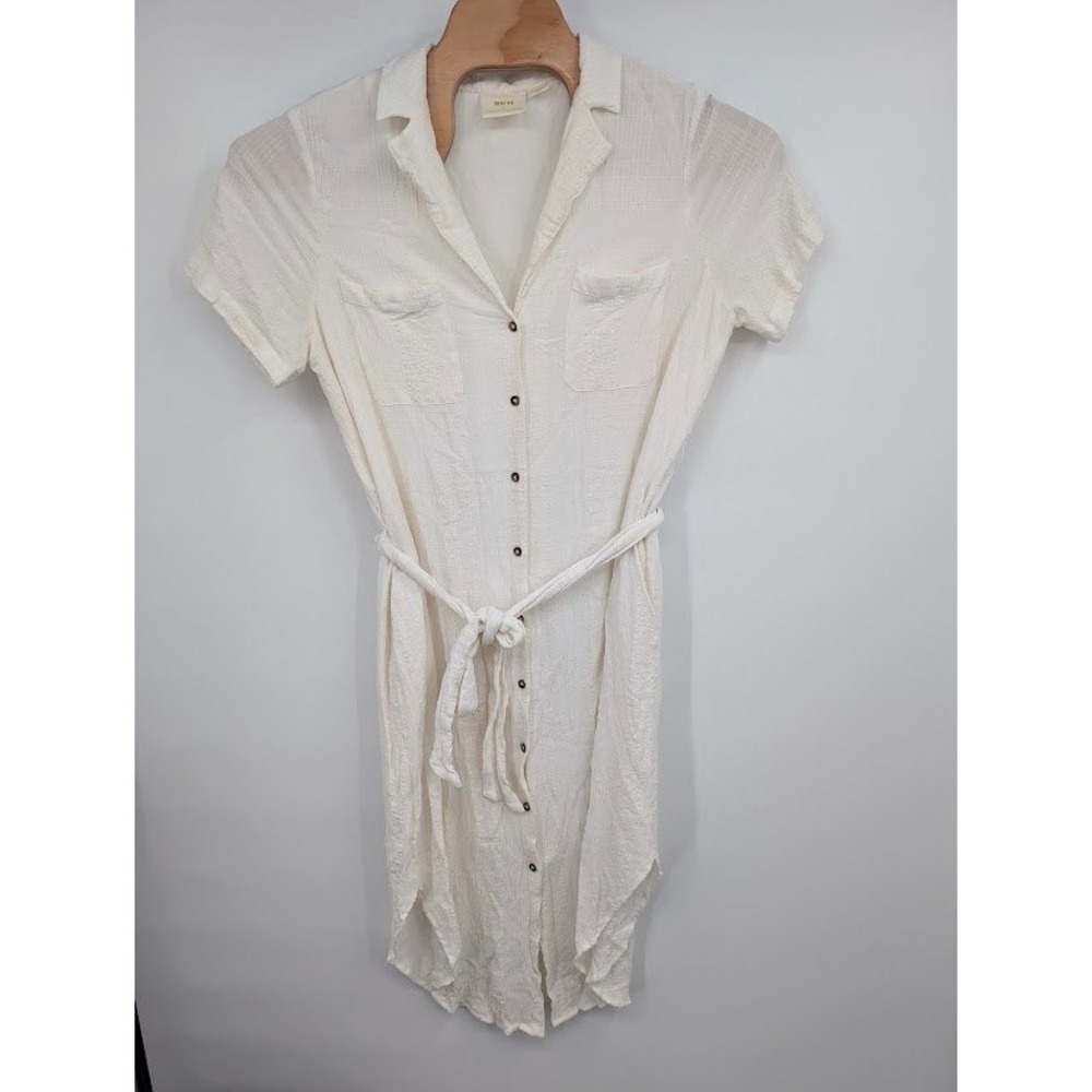 Maeve Anthropologie Aria Shirt Dress Women's XL Cream Textured Belted Button
